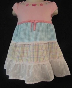 Youngland Short Sleeve 4 Tiered Pink Blue and White Dress Size 24 Months - Imagen 1 de 4