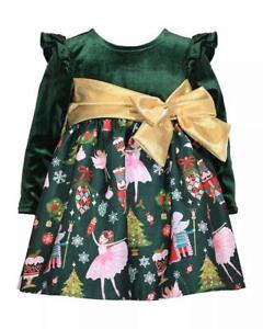 BONNIE JEAN Toddler Girl 3T Green Velvet & Shantung Nutcracker Bow Dress NWT $64