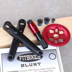 FIT BMX BLUNT 3pc BICYCLE CRANKS BLACK w/ RED KEY GUARD SPROCKET - Picture 1 of 1