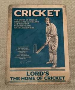 Cricket, Lord’s, The Home Of Cricket  - Metal Wall Hanging Sign - Picture 1 of 1