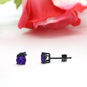 2 Ct Oval Cut Lab-Created Purple Amethyst Stud Earring 14K Gold Plated Silver .