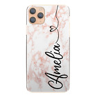 Personalised Initial Phone Case For iPhone 12/Pro/Max Pink Marble Hard Cover