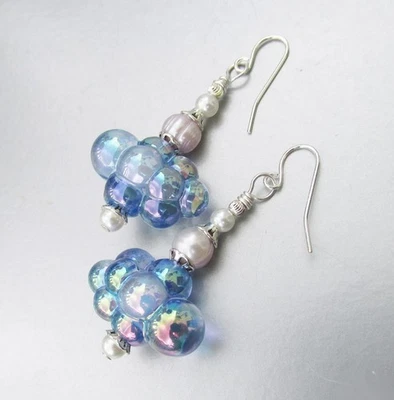 Висячие серьги Artisan из жемчужно-голубого пузырькового стекла и чистого серебра - Изображение 1 из 4