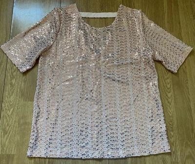 Next Women’s Short Sleeve Rose Gold Sequin Top Size 12 - Image 1 of 4