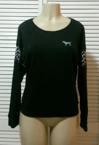 ¡NUEVO! CAMISETA VICTORIA'S SECRET ROSA RAGLAN NEGRA MANGA LARGA ESTAMPADO DE LEOPARDO PEQUEÑO - Imagen 1 de 4
