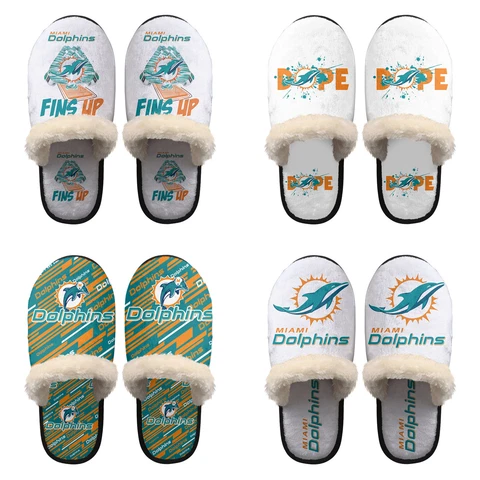 Miami Dolphins Mens Womens Fuzzy Bedroom Slippers Warm Anti-Slip House Shoes Cover