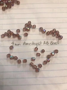 140 4 mm Vintage Tschechisch Feuerpoliert Mittel Amethyst AB Kristall Perlen  - Bild 1 von 3