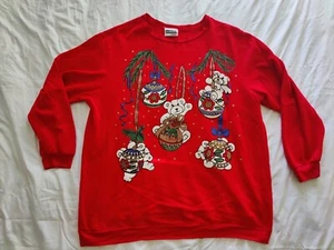Maglione Natale vintage orsacchiotto rosso XL maglia casual di Dobie - Foto 1 di 6