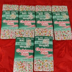 Wrights Christmas trim Vtg Lot Of 6 New NOS 3 Yards Deer Bells Snowmen Stars - Picture 1 of 5