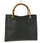 Auth GUCCI Bamboo - Black Brown Leather Handbag