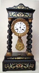 ANTIGUO Reloj de Mesa Francés Marquerty Colorido con Incrustaciones Imperio 1885 - Imagen 1 de 14