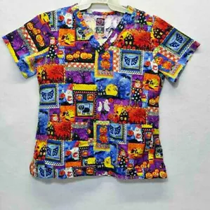 Peaches Uniforms Womens Scrub Top V Neck Size M Halloween #9451 - Picture 1 of 3