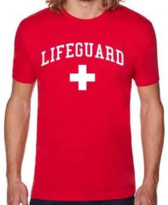 NW MEN'S PRINTED RED LIFEGUARD BEACH SAFTY POOL STAFF COTTON T-SHIRTALL SIZE - Picture 1 of 1