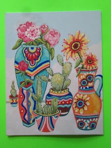 Sukkulenten, Kaktus, Blumen Kunstdruck, mexikanische Keramik, Wandkunst, 11" x 14" - Bild 1 von 8