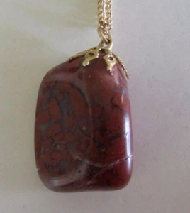 Handmade - Gemstone Pendant Necklace on Gold Chain - Brown - Vintage - 1970s - Foto 1 di 7