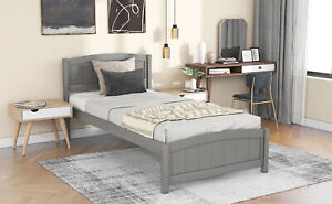 Twin Size Wood Platform Bed w/Headboard&Footboard Mattress Foundation Furniture