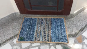 Handmade Braided Bohemian Denim Jute Mix Rectangle Carpet, Tapis rectangulaire, - Picture 1 of 6