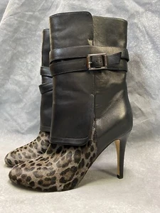 Jimmy Choo italienische schwarze Lederstiefel mit Animalprint, Größe 39 - 8,5 - Bild 1 von 17