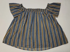 Rhapsody Women Striped Off Shoulder Strapless Gray/Mustard Blouse Size L - Picture 1 of 7