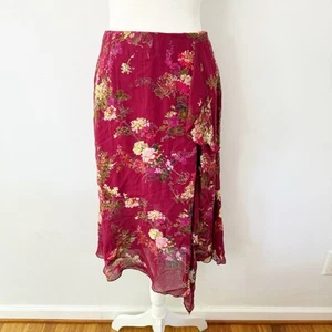 Newport News Y2K Sheer Floral Asymmetrical Ruffle Midi Skirt Women Size 10 Fairy - Picture 1 of 6
