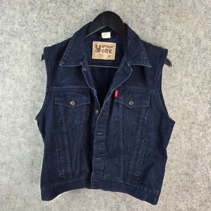 York Vest Mens Medium Blue Denim Button Pocket Collared 13211 - Picture 1 of 10