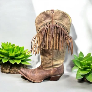 Damen-Westernstiefel Tony Lama Leder Nieten Akzente Größe 8 seitlicher Reißverschluss - Bild 1 von 8