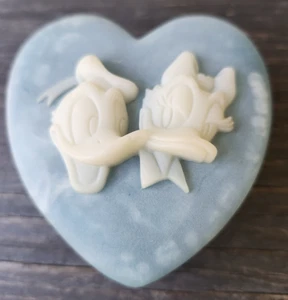Disney Vintage Speckstein Donald und Daffy Ente blau Herz Schmuckschatulle - Bild 1 von 8