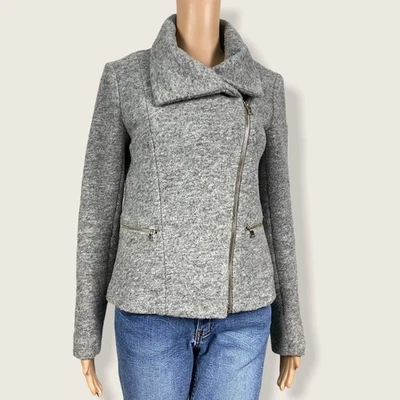 Chaqueta de Moto Ann Taylor Talla XS Gris Lana Hervida Asimétrica Cremallera Manga Larga Foto 1 de 4