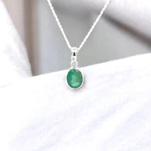 Natural Zambian Emerald May Birthstone Necklace for women birthday gift for mom - Picture 1 of 7