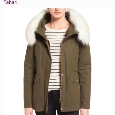 Abrigo con Capucha Tahari 'Jackie' con Borde de Piel Sintética Extraíble Oliva Talla Grande Nuevo con Etiquetas Foto 1 de 4