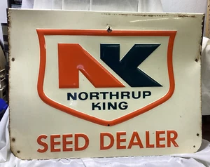 Letrero publicitario vintage de metal con aleta de doble cara NORTHRUP KING DISTRIBUIDOR DE SEMILLAS - Imagen 1 de 10