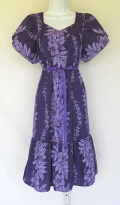 ABITO FLOREALE HAWAIANO VINTAGE ANNI '60 '70 MODA GIADA CINTURA VIOLA TAGLIA SMALL - Foto 1 di 12