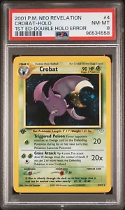 2001 Pokémon Neo Revelation 1st Edition Crobat 4 DOUBLE HOLO ERROR PSA 8 NM MINT - Picture 1 of 2