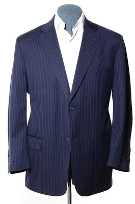 42R Slim-Waist Corporate Image Tom James Deep-Blue Pinstriped Wool Blazer Jacket - Image 1 of 4