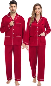 Couples Satin Pajamas Set - Soft, Stylish, Button-Down Silk Sleepwear! - Picture 1 of 11