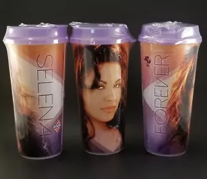 Set of 3 SELENA FOREVER Quintanilla Purple 2019 Commemorative Stripes Cups NEW - Foto 1 di 7