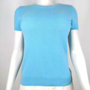 Sutton Studio Women's Blue 100% Cashmere Short Sleeve Pullover Sweater Small