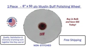 Rueda pulidora sin costuras de muselina blanca 6" x 50 capas hecha en EE. UU. - Imagen 1 de 2