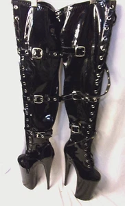 Black Latex Thigh High Over the Knee Fetish Hooker Boots Pleaser NWOB - Picture 1 of 5