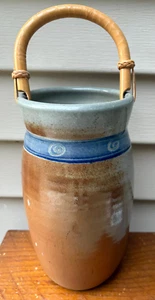 Vinttage BUCK Pottery Glazed Bamboo Handle Vase - 13 Inches - Gruene Texas - Picture 1 of 5