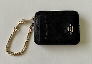 Coach zip card wallet with chains, black, 4'x3.1'x0.75' (L2)