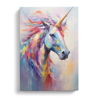 Unicorn Gestural Canvas Wall Art Print Framed Picture Decor Living Room Bedroom - Image 1 of 4