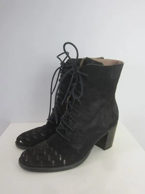 Botas con cordones de cuero Oto para mujer 9 negras hechas a mano Italia EU 40 Foto 1 de 4