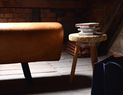 Exklusiver Design Wohnzimmer Hocker Echtholz Leder Turnpferd - Bild 1 von 4