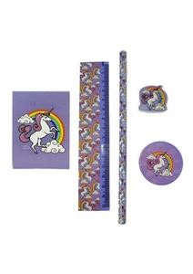 Unicorn Stationery Set Blue Purple Pink Ruler Eraser Sharpener Pencil & Pad 5pcs - Picture 1 of 4