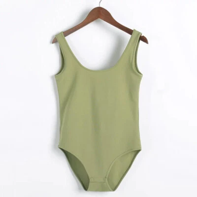 Damen Rundhals Cami Turnanzug Stretch one piece Body Tanga Tank Top Passform - Bild 1 von 4