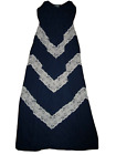 Judith March Maxi Dress Size Small Navy Blue White Lace Accent Spaghetti Straps