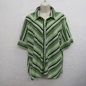 Joanna Womens Short Sleeve Glam Flowy Career Top Blouse Green Black Plus Size 2X - Picture 1 of 8