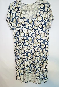 Komil Tunika Top M Taschen Abstrakt Wirbel Kreis Creme Grün Blau Lagenlook Artsy - Bild 1 von 9
