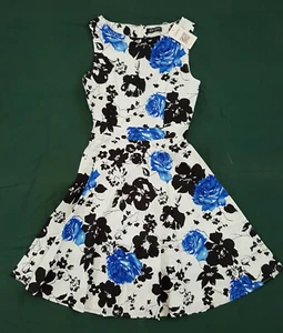 NWT 1950's Vintage sleeveless Blue & White Floral Picnic Swing Dress Small - Picture 1 of 7